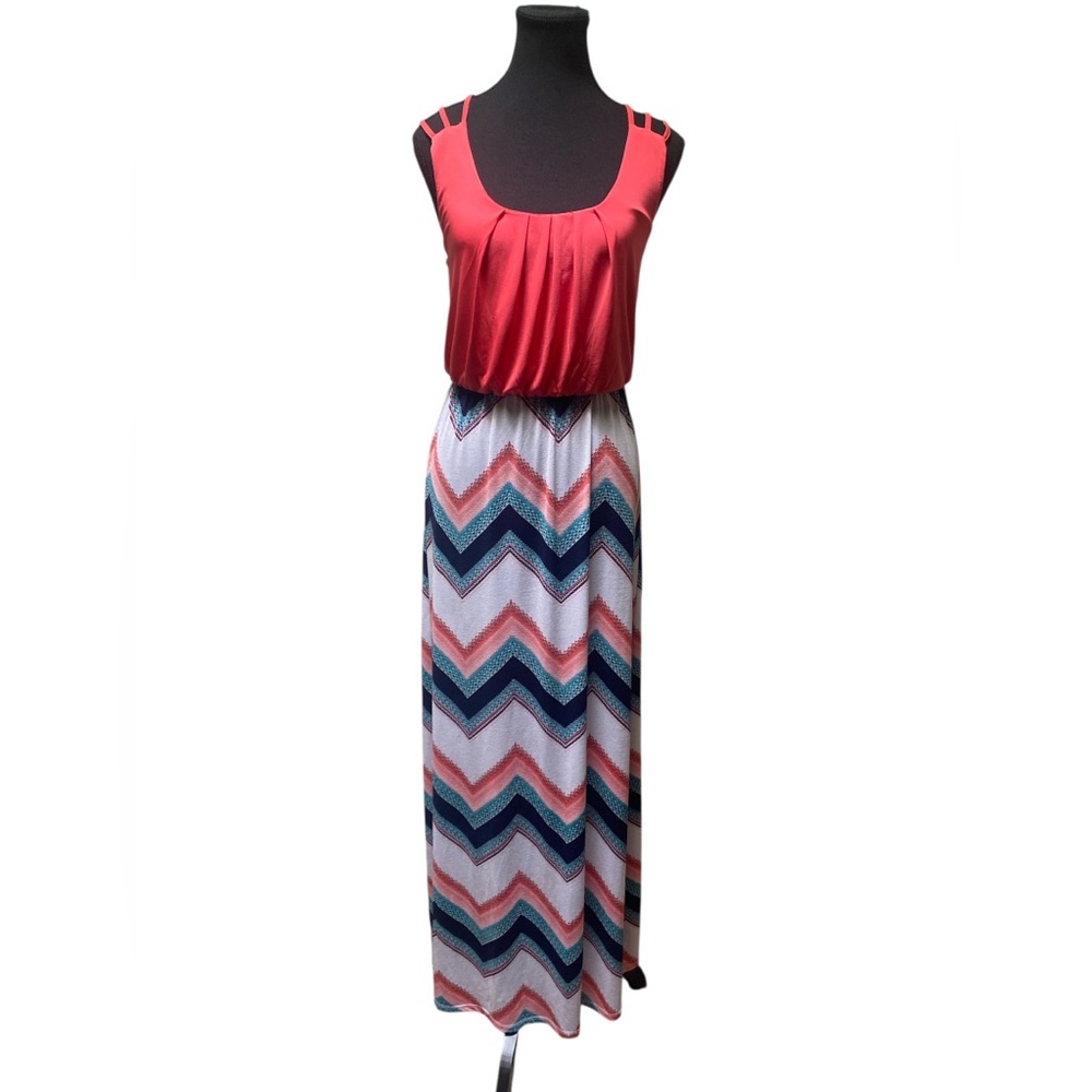 Three Pink Hearts Chevron Maxi Dress S GUC